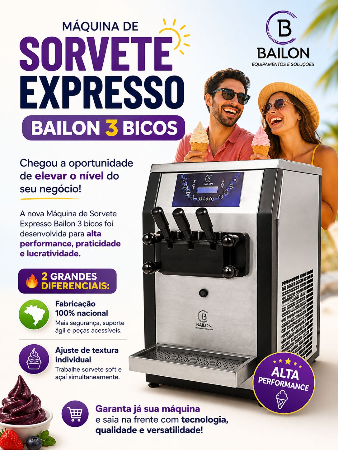 Máquina de Sorvete Expresso 3 Bicos Nacional