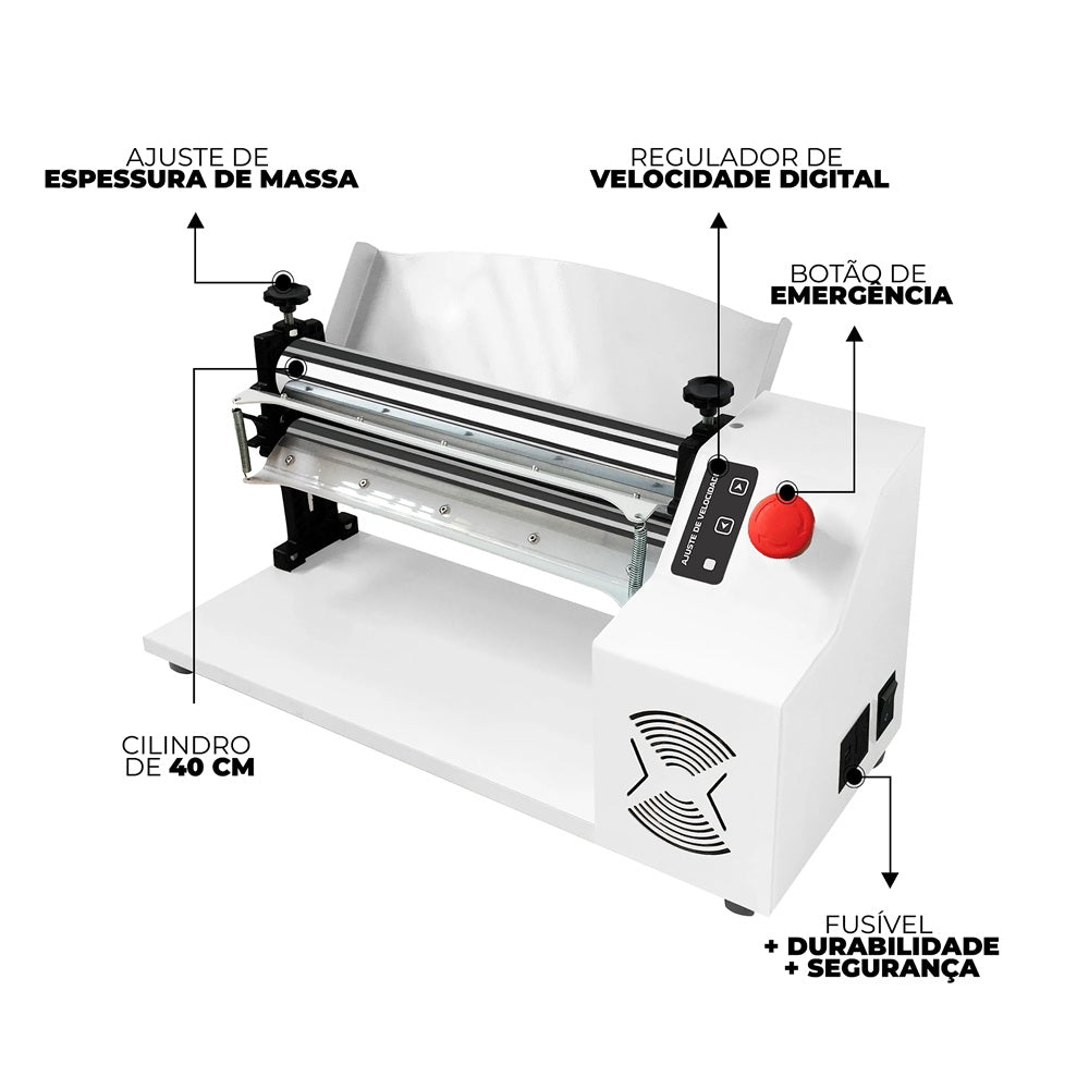 Cilindro Elétrico Com Ajuste Velocidade 40cm Massa Bivolt Pão Pizza Pastel